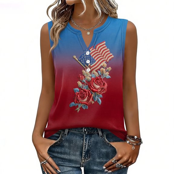 Women's Sleeveless Patriotic Tank Top 250th Anniversary USA Flag Print Breathable Polyester Spandex Casual Independence Day Celebration Shirt