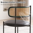 thumbnail image 3 of Farini Dining Chairs Set of 2, Upholstered PU Leather & Woven Rattan Side Chairs with Metal Legs for Kitchen, Dining Room, or Cafe, Black, 3 of 7