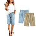 thumbnail image 4 of ZACPNCV 2PC Girls Bermuda Shorts Knee Length Straight Leg Short Loose Casual Cute Solid Drawstring Elastic Waist Jorts Summer Trendy Khaki 11-12 Years, 4 of 5
