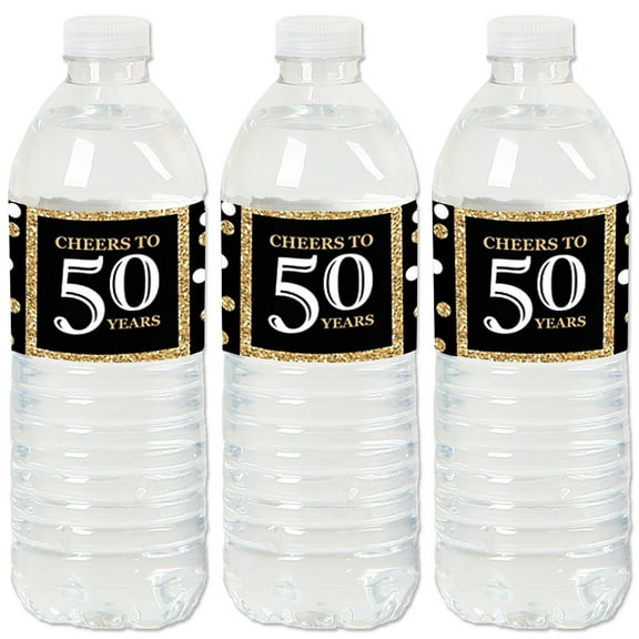 Big Dot of Happiness Adult 50th Birthday - Gold - Birthday Party Water Bottle Sticker Labels - Set of 20