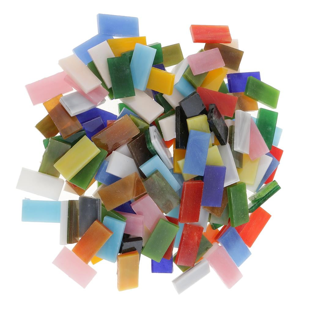 Milageto 2x 150 Pieces Colored Stained Glass Mosaic Tiles Pieces Rectangle Shapes for Kids Mosaic Making And Decorations DIY Supplies