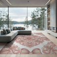 thumbnail image 2 of ODIKA 8'x10' Washable Area Rug Pink Romantic Centered Symmetrical Ornamental Round Ribbon for King Size Bedroom Under Bed, Master Suite, Non-Shedding, Easy Care, 2 of 7