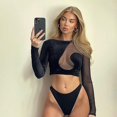 thumbnail image 2 of LAICAIW Women's Short Sleeve Mesh Crop Tops Sheer Blouse T Shirt Tee, 2 of 6