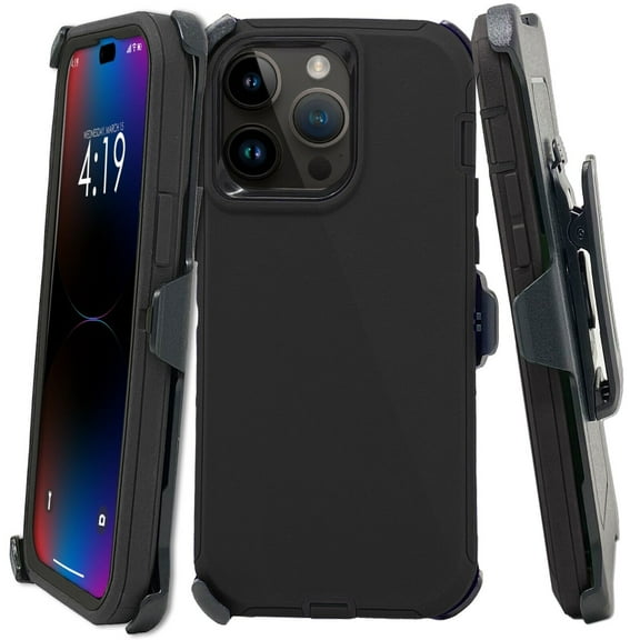 Black Rugged Shockproof Defender Phone case Cover  For / Apple iPhone 16E / With Belt Clip
