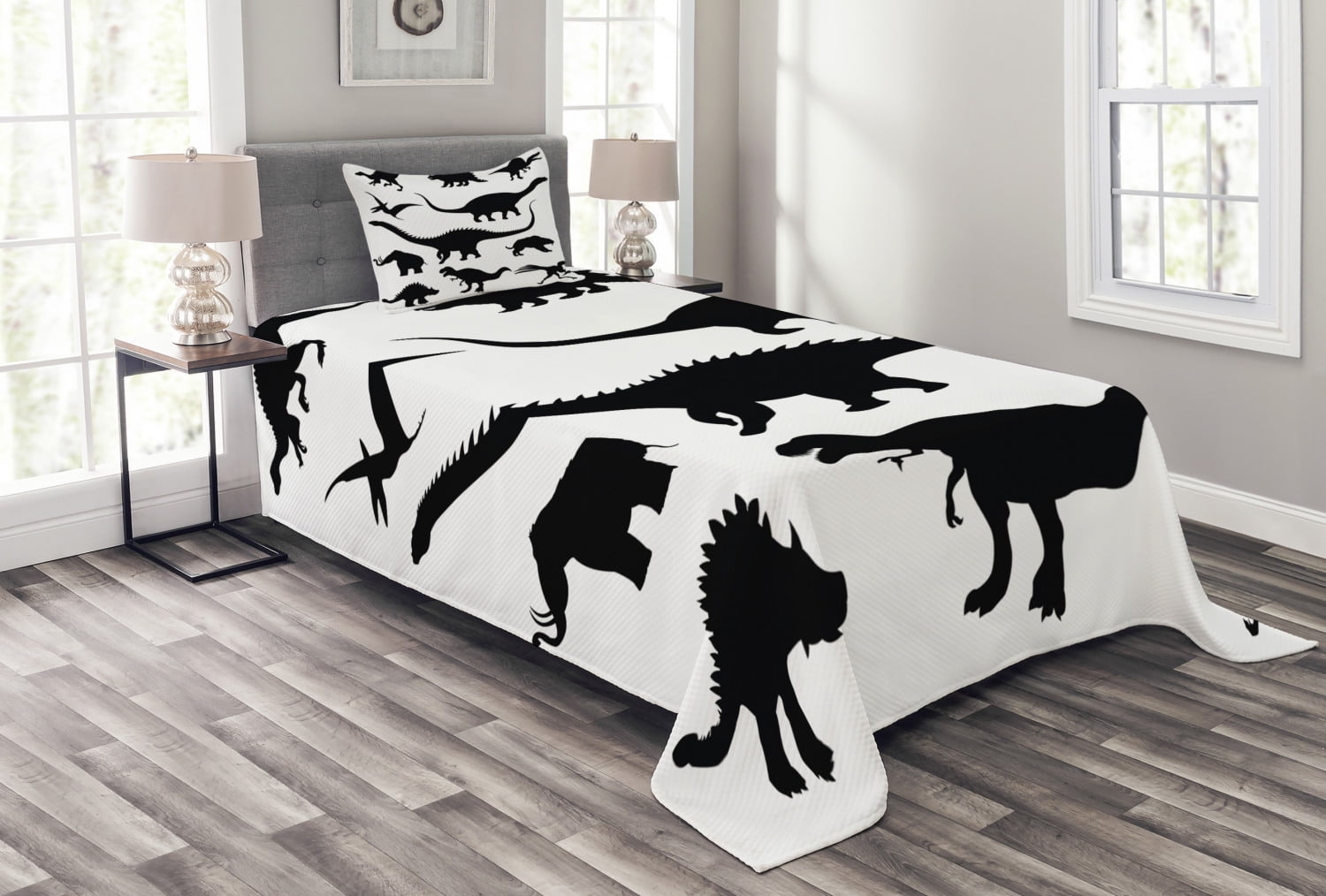 Details about   Modern Quilted Bedspread & Pillow Shams Set Magic Skull Cat Drawing Print 