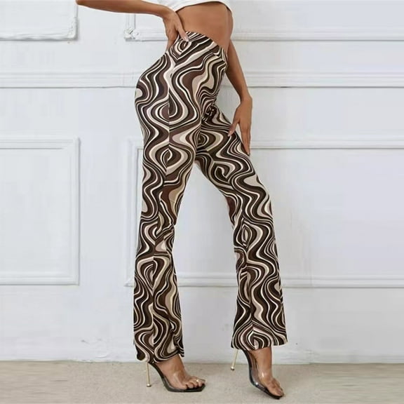 AOOCHASLIY 2023 Women's Pants Womens Summer Casual Running Athletic High Waist Water Ripples Printed Yoga Pants Boot Cut Long Pants