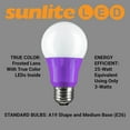 thumbnail image 6 of Sunlite LED A19 Colored Light Bulb, 3 Watts (25w Equivalent), E26 Medium Base, Non-Dimmable, UL Listed, Party Decoration, Holiday Lighting, Purple, 3 Pack, 6 of 7