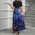 thumbnail image 3 of WTOBBY Women's Fashion Casual Belted Short Sleeve Round Neck Halloween Print Elegant Dress with Waist Tie and Vintage Pattern,Dark Blue L, 3 of 3