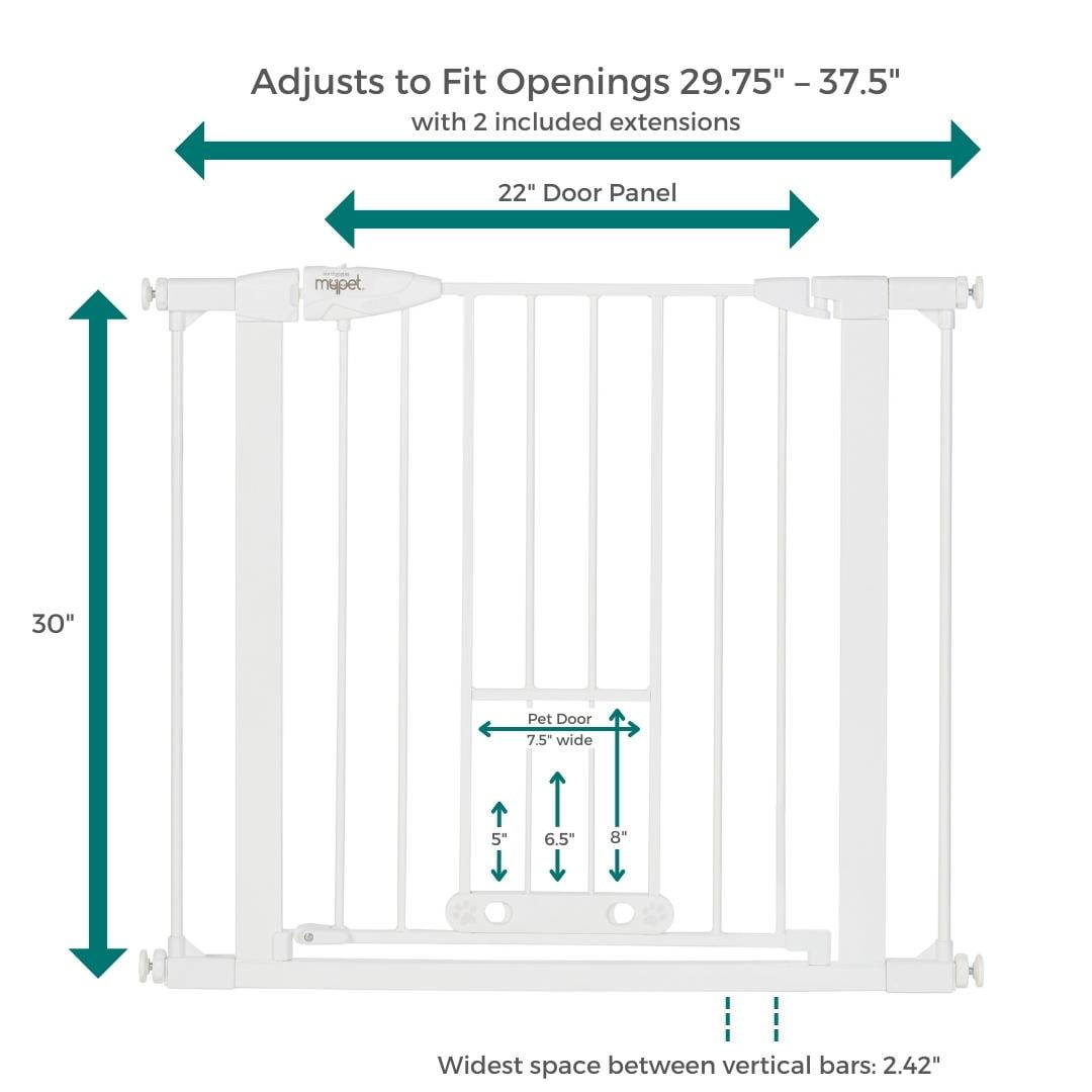 North States MyPet Wide Metal Walk Thru EasyPass Pet Gate with Doggy Door, Expands to 37.5" Wide