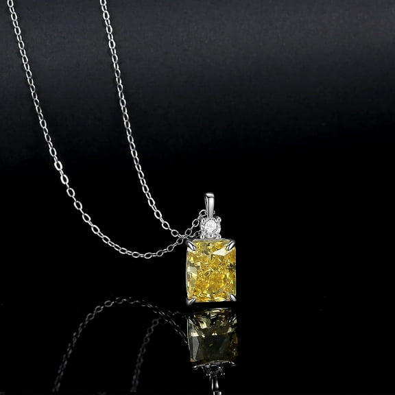 Leander Lab Simulated Diamond Necklace for Women 925 Sterling Silver Radiant Cut 3.5Ct Pendant 18K White Gold Plated Jewelry Gifts
