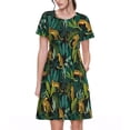 thumbnail image 1 of Bixox Robe d'Été à Manches Courtes pour Femme, Coupe Ample Évasée, Longueur Genou, avec Poches - Jungle Léopard Jaune, 1 of 7