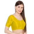 thumbnail image 2 of eloria Women's Art Silk Top Short Sleeve Blouse Deep Neck Top Sari Accessories Color: Yellow | Size: 40, 2 of 5