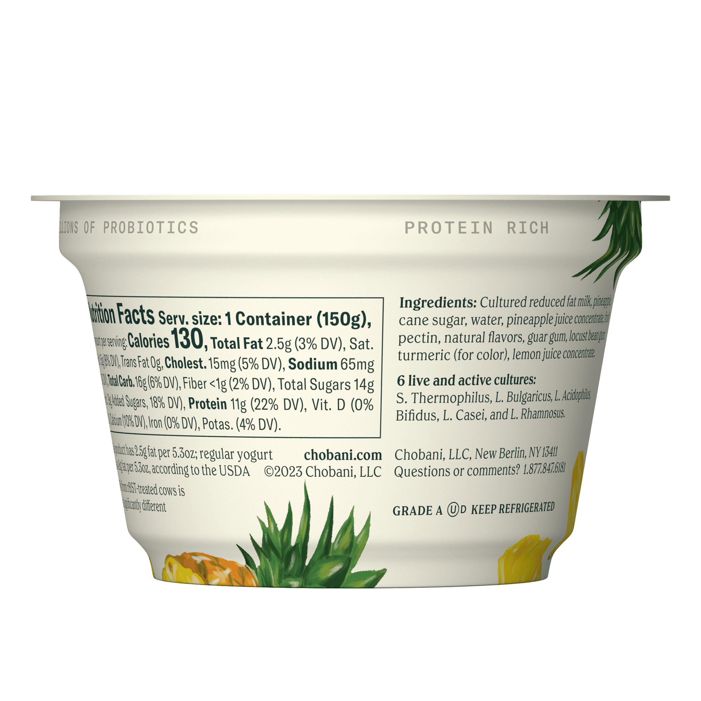 Chobani Low-Fat Greek Yogurt Pineapple on The Bottom 5.3 oz Cup