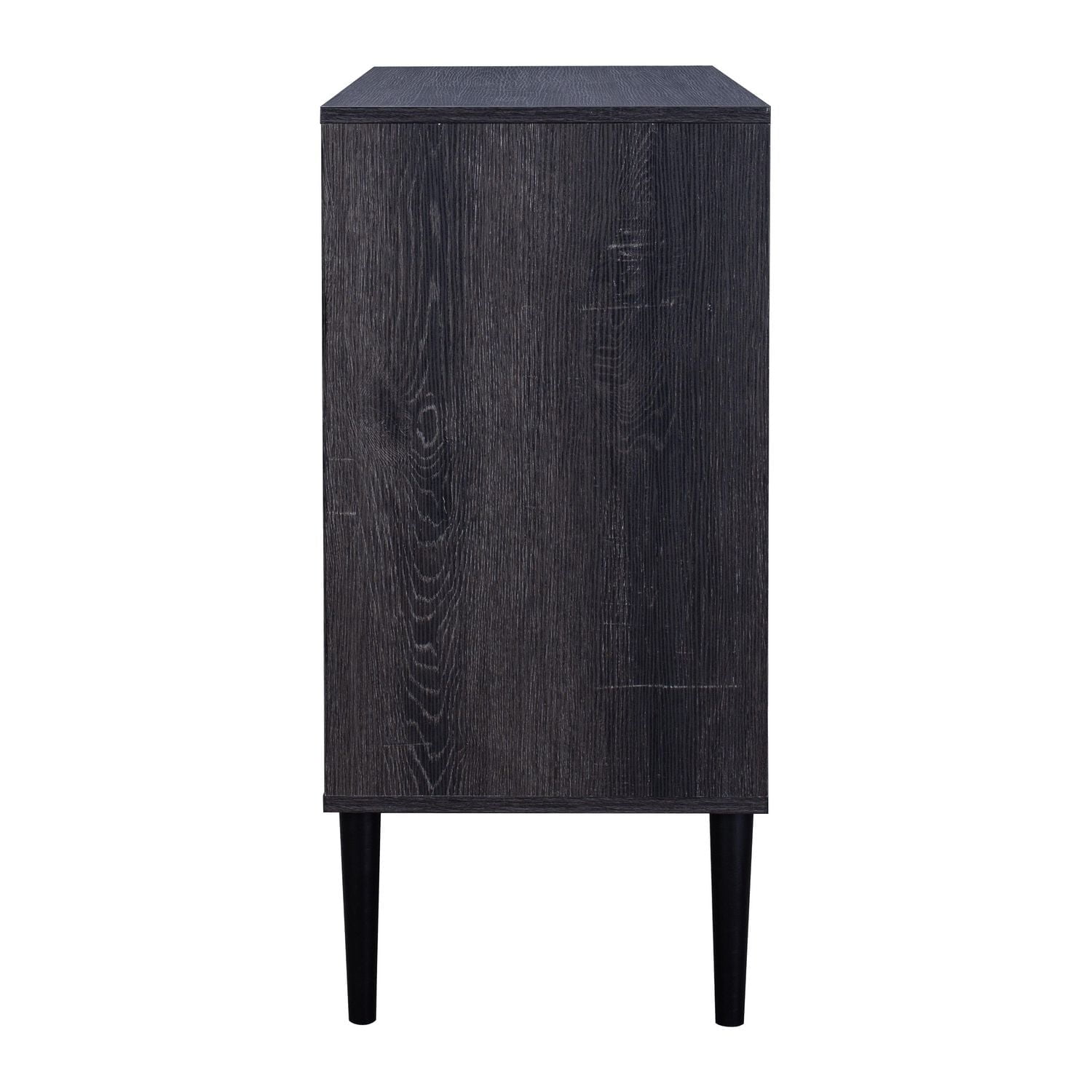 CorLiving Ethan Engineered Wood Compact Sideboard with 2 Glass Fluted Doors and 2 Shelves, Dark Grey