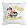 thumbnail image 1 of Autumn Throw Pillow Cushion Cover, Fox and Hedgehog Animal Couple Walking with an Umbrella Falling September Leaves, Decorative Square Accent Pillow Case, 24 X 24 Inches, Multicolor, by Ambesonne, 1 of 2