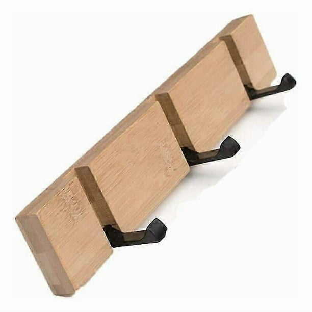 Bamboo Coat Rack Wall Mounted Coat Rack with 3 Foldable Hooks Ideal for Kitchen Bathroom and Bedrooms Natural Wood