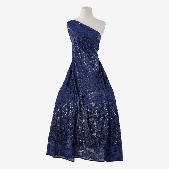 Zelouf Rainy Rose Sequin Embroidery Lace  , Sewing, DIY, Crafts Fabric by the Yard, Navy/navy, 3 Yard