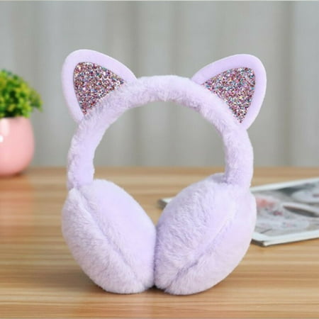

Purple Women Kids Soft Cute Cat Earmuffs Ladies Winter Girls Earflap Warmers Ear Muffs