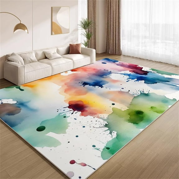 Watercolor Paint Splash Area Rugs, Abstract Graffiti Design Carpet, Soft Washable Non Slip Low Pile Rug for Bedroom Living Room Entry Floor Mat 2x3ft