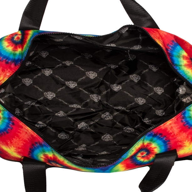Ed Hardy Unisex Black/Rainbow Skull Tatoo Print Nylon Duffle Bag