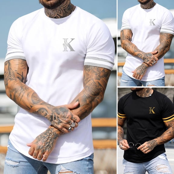 sunsanly O-Neck Short Sleeve Thin Men T-shirt Summer Letter K Print Sport Tee Shirt Streetwear