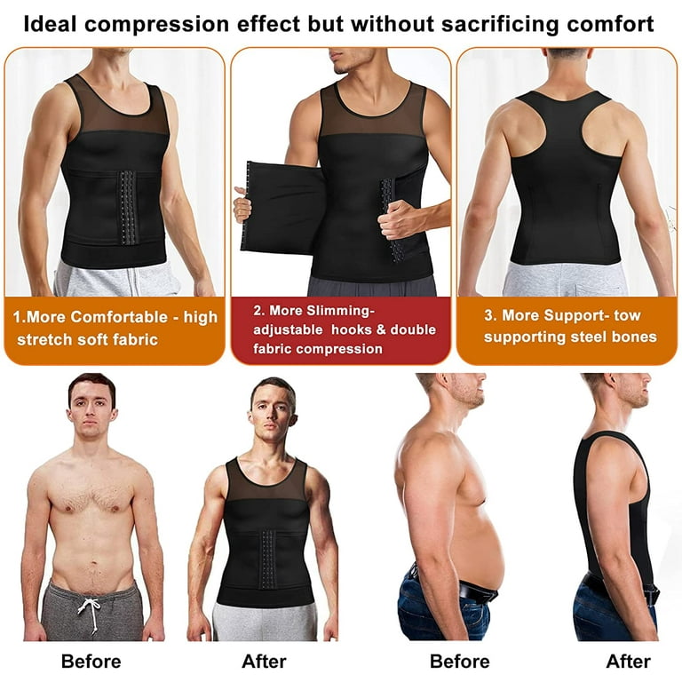 Gotoly Mens Compression Shirt Slimming Body Shaper Vest Sleeveless  Undershirt Tank Top Tummy Control Shapewear for Men(Black X-Large) 