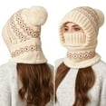 thumbnail image 4 of 3 In 1 Beanie Hat With Scarf And Mask Cozy Womens Scarves Soft Face Masks Scarfs Warm Winter Clothing Beanies Hats Beige, 4 of 8