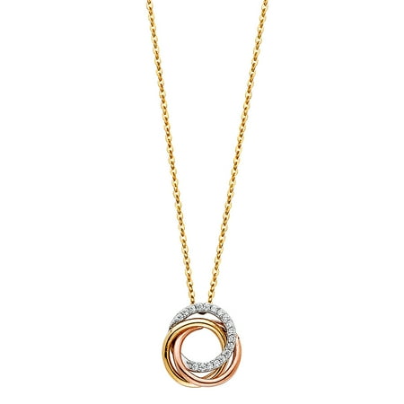 Trinity Infinity FB Jewels 14K Rose White and Yellow Tri Color Gold Cubic Zirconia CZ Trinity Infinity Rings Chain Necklace 17 Inches ()