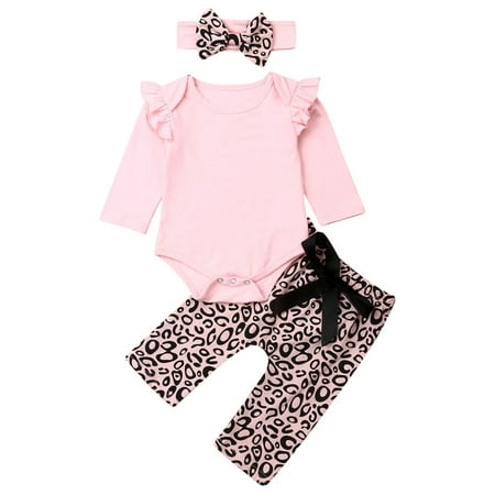 

3PCS Baby Girls Floral Ruffle Romper Long Sleeve Bodysuit Halen Pants Headband