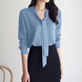 thumbnail image 2 of Women's Solid Color Long Sleeve Business Casual Bow Ribbon Blouse, 2 of 2