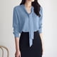 thumbnail image 2 of Blusa de manga larga con lazo para mujer - Color liso, poliéster, estilo informal de negocios - Tallas S-XXL, 2 of 5