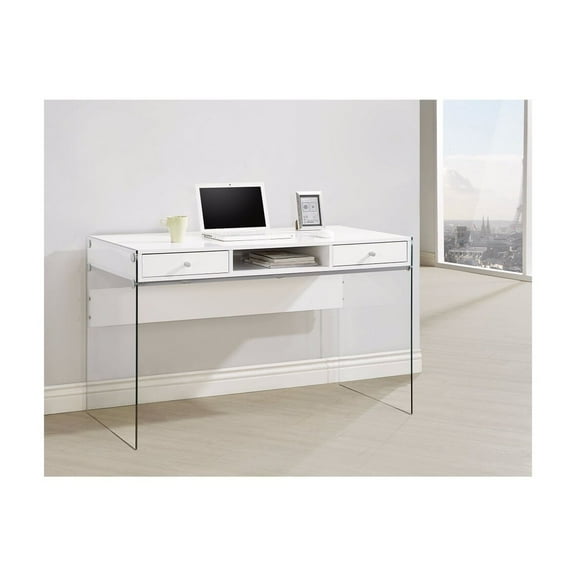 Contemporary Metal Writing Desk with Glass Sides Clear And White