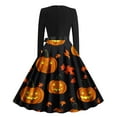 thumbnail image 3 of Women's Casual Halloween Dress Printed Long Sleeve Womens Round Neck Slim Dress, 3 of 3