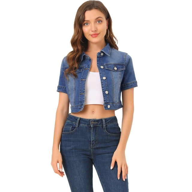 Chaqueta Corta Informal Para Mujer Allegra K de Manga Corta Vaquera Azul L