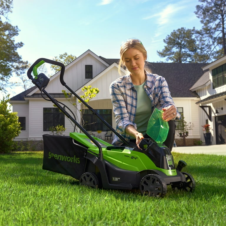 Greenworks 24V 13 Brushless Lawn Mower, 4Ah USB Battery and Charger Included, 2534402