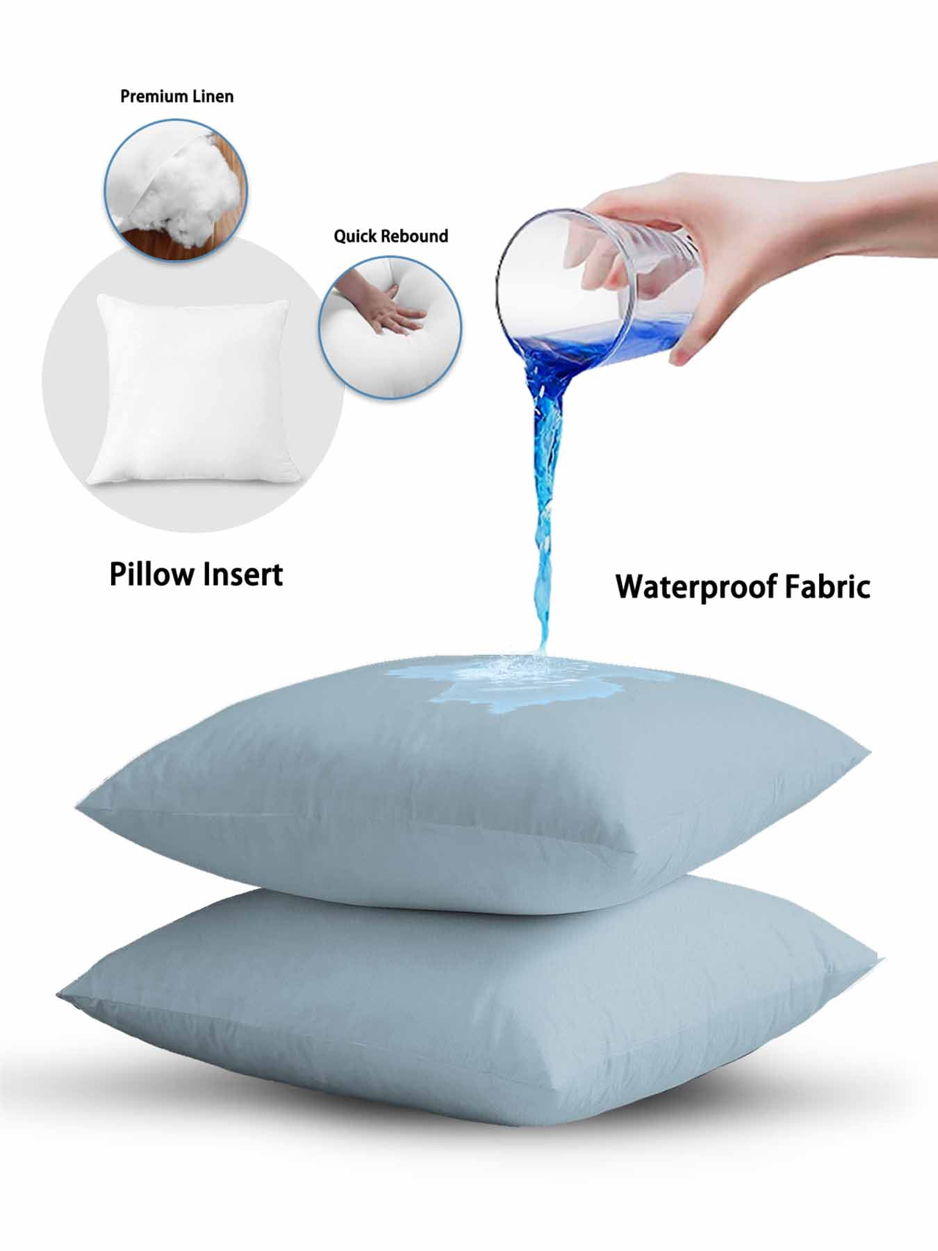 Waterproof Outdoor Throw Pillows with Inserts 12"x20" Set of 2, Sky Blue Soft Decorative Pillowcases for Couch Bedroom, Modern Pure Winter Sky Blue Pillow Covers for Sofa Living Room