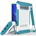thumbnail image 1 of Case for Galaxy S10, White/Turquoise Tri-Shield [Military Grade] Rugged Cover with Metal Kickstand [Includes Wrist Strap Lanyard] for Samsung Galaxy S10 Phone (SM-G973), 1 of 10
