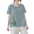 thumbnail image 1 of Blusa suelta para mujer Camisetas vintage de manga corta con bordado floral Abanopi Jerseys de mujer, 1 of 7