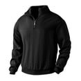 thumbnail image 6 of Men's Retro Stand Collar Zip-Up Sweatshirt, Casual Loose Fit Heavyweight Knit Jacquard Pullover, Fall Winter Long Sleeve Top,Black,L, 6 of 9