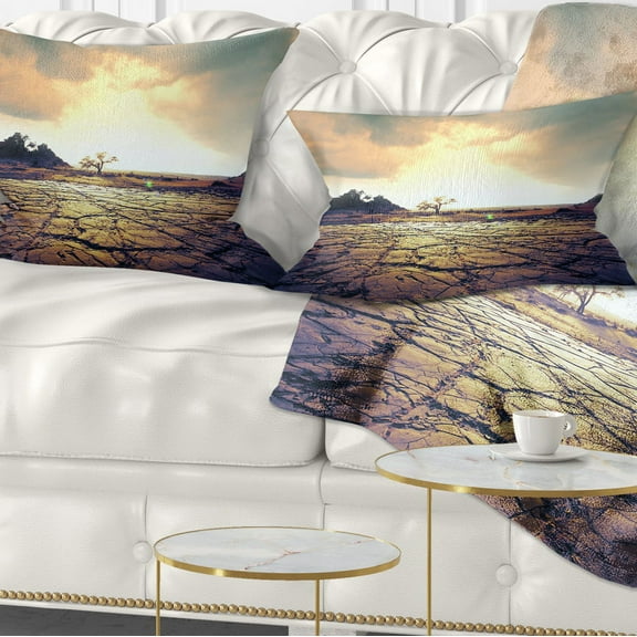Designart Cracked Drought Land with Sunshine - Landscape Printed Throw Pillow - 12x20