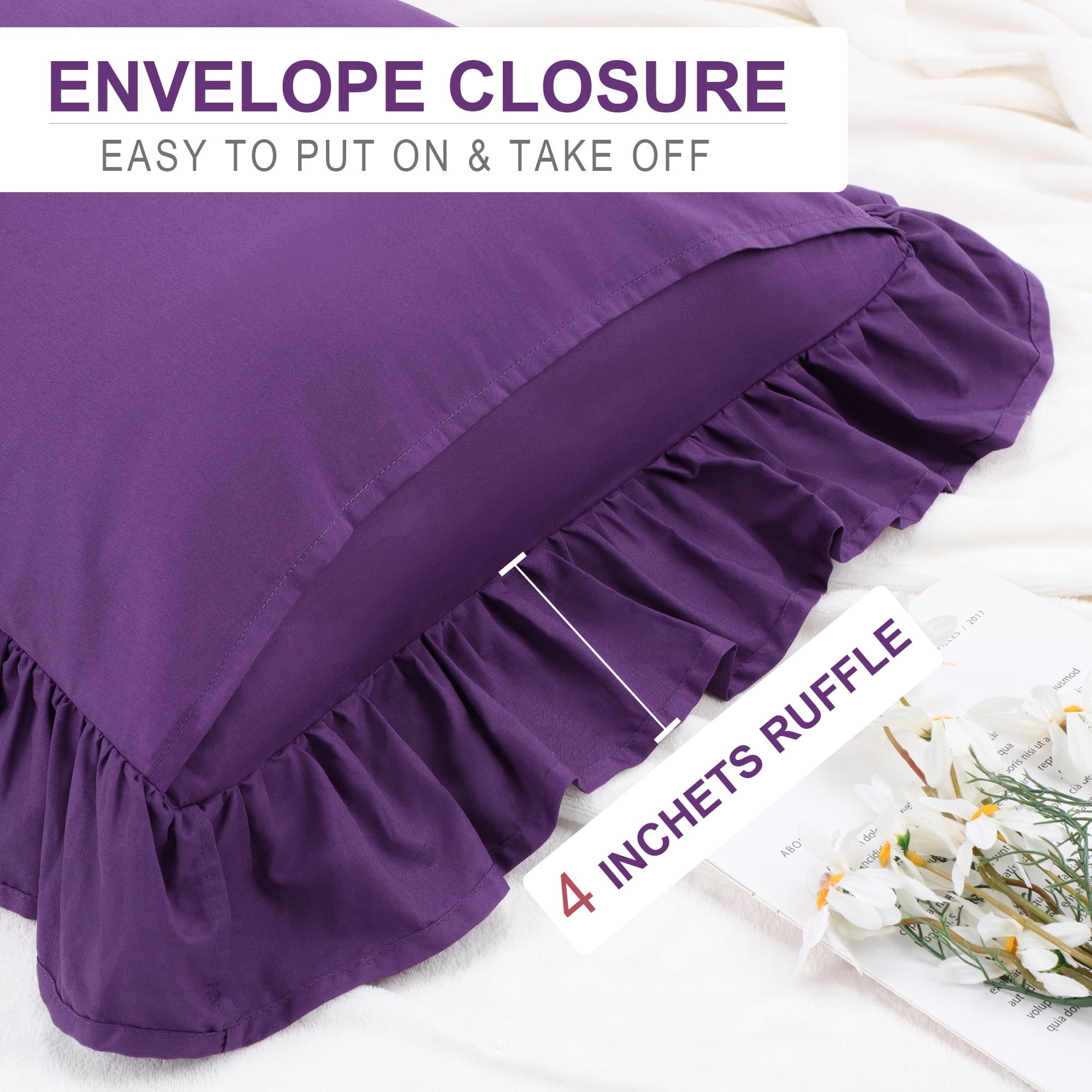 Unique Bargains 1Pc 100% Cotton Envelope Closure Body Ruffled Pillowcase Grape 20"x54"