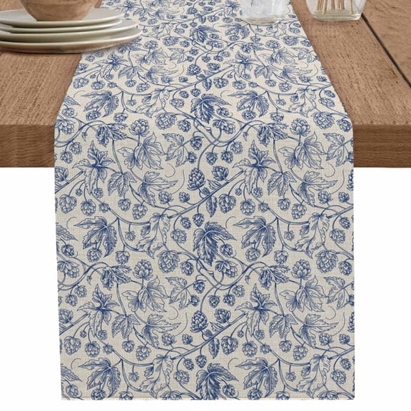 nqOlkjepod Blue Flowers Table Runner 36 Inches Long Farmhouse Dress Scarves, Retro Rustic Botanical Floral Leaves Vines Dining Tablerunner for Coffee Table/Kitchen Island/Party Décor, Small 13"x36"