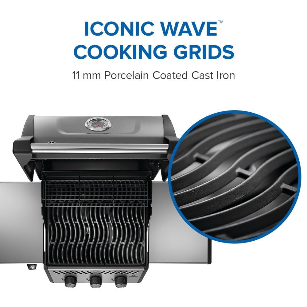 Napoleon Freestyle 365 Natural Gas Outdoor Grill, Graphite Grey  3-Burner BBQ with Stainless Steel Cooking Grates