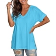 thumbnail image 3 of Xijirk Women's V-Neck Tunic T-Shirt Loose Fit Short Sleeve with Side Slits Casual Summer Top for Daily Wear,L, 3 of 7