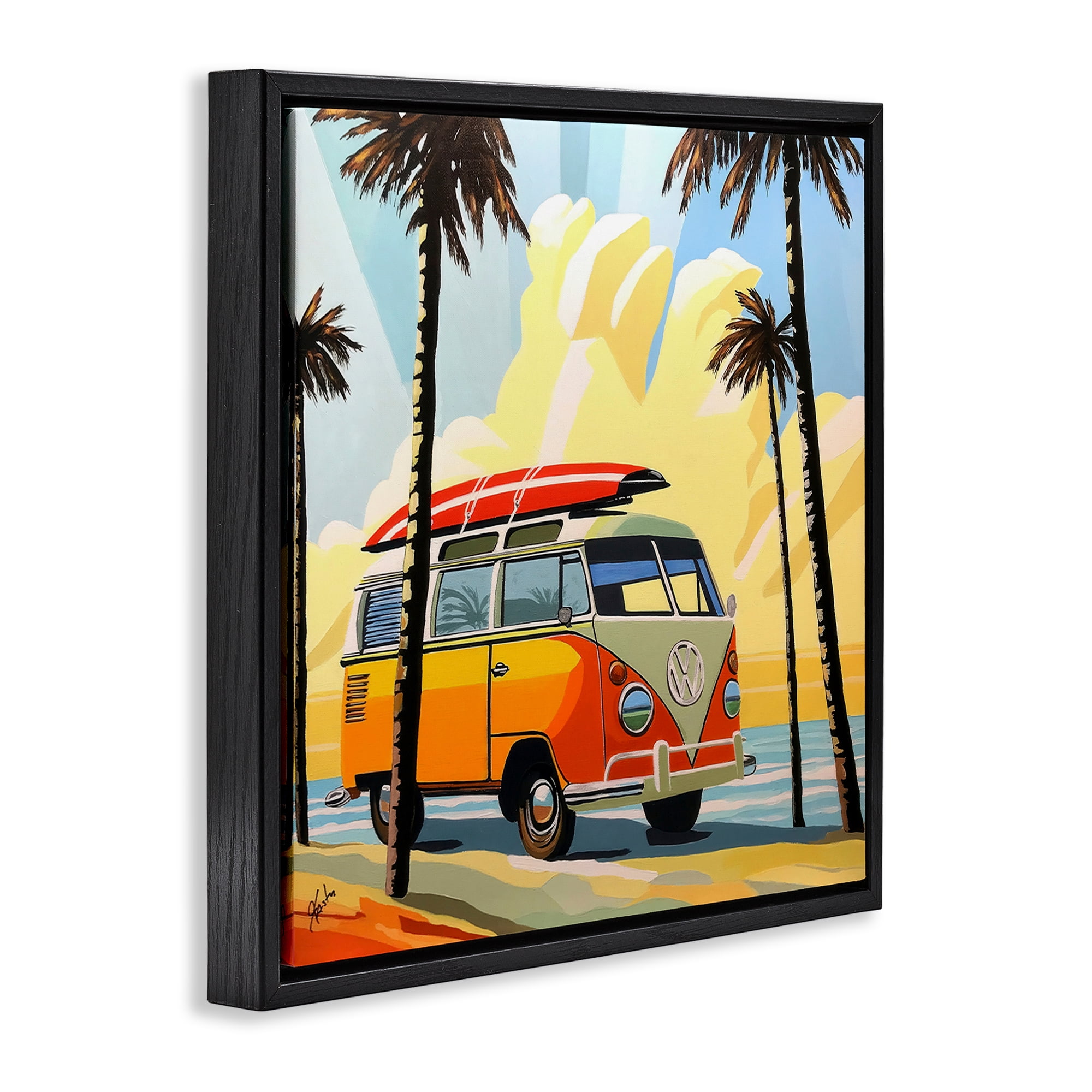 Stupell Industries Road Trip Beach Van Black Framed Floater Canvas Wall Art, design by John Jaster