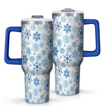 Blue Christmas Snowflake Pattern Tumbler with Handle and Lid,40oz Double Wall Vacuum Insulated Tumbler,Cups Gift for Women and Men