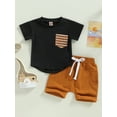 thumbnail image 3 of Toddler Baby Boy Summer Clothes Short Sleeve Striped Pocket Tshirt Top Solid Shorts Set Casual Outfits, 3 of 9