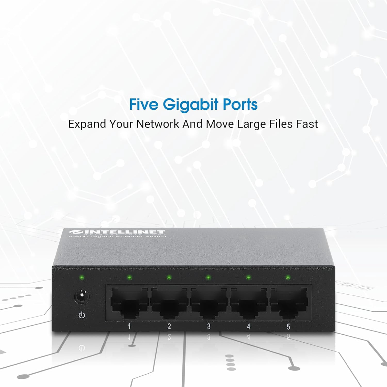 Intellinet 5-Port Gigabit Ethernet Network Switch, Ethernet Splitter - Unmanaged | Plug & Play | Auto Traffic Optimization | Fanless Metal Housing - for Computer Networking Hub, Desktop – 530378