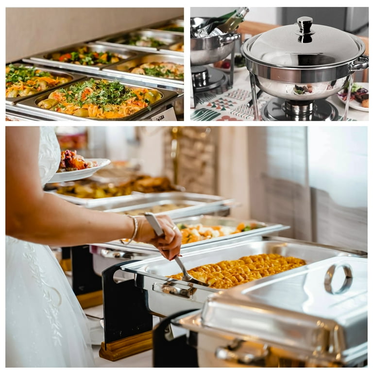Jacgood Chafing Dishes Buffet Sets 6 Pack Stainless Steel Food Warmer  Chafer Complete Set - 2 Rectangular Full Pan 8QT + 2 Rectangular Half Pan  8QT + 