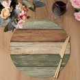 thumbnail image 3 of Farmhouse Sage Green Brown Round 15 Inch Placemats Set of 2, Vintage Wooden Striped HeatResistant Non Slip Place Mats for Dining Table, Wipeable Braided Kitchen Table Mats for Housewarming, 3 of 9